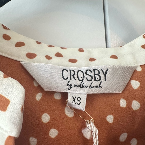 CROSBY by Mollie Burch Women’s Orange White Dot Ruffle Blouse NWT (Size XS) - Picture 4 of 8